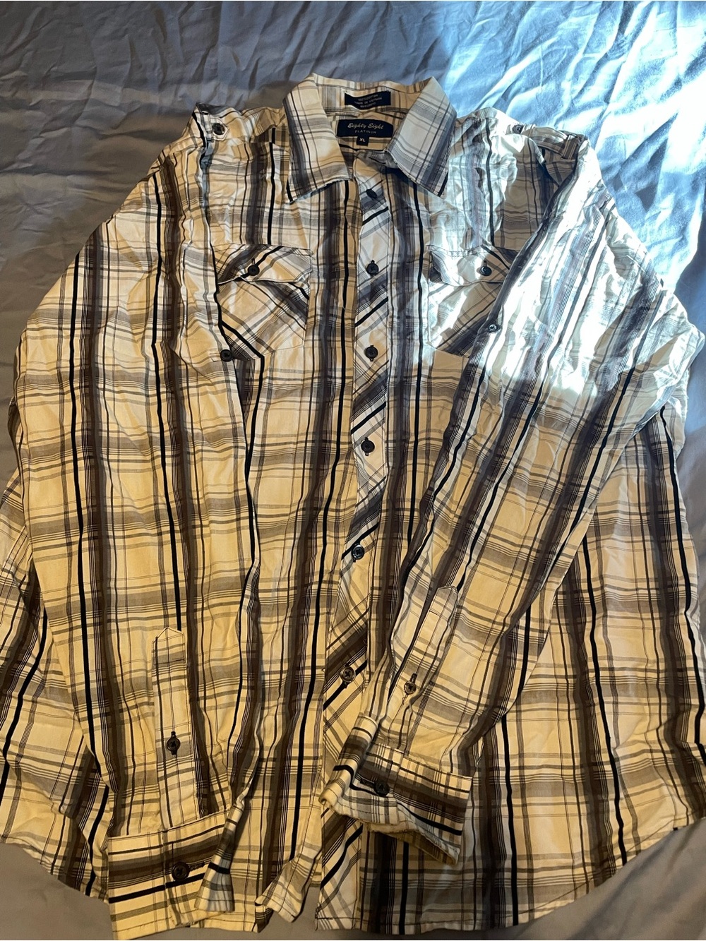 Eighty Eight Men's Plaid Button-Down Shirt in Beige and Brown